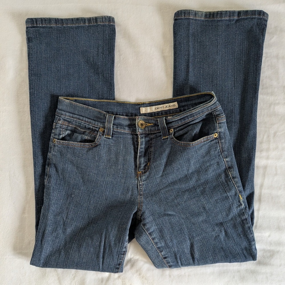 DKNY Jeans Bootcut Denim Dark Wash Women's‎ 8R Mid Rise Flare Flap Pockets Retro